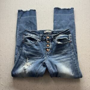 Salvaje Denim Jeans Womens Size 5 Blue Distressed Raw Hem Button Fly Skinny